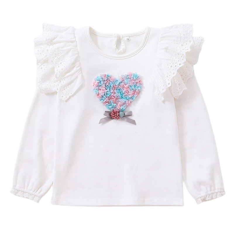 Mädchen Sweatshirt mit Rüschen und floralem Herzmotiv R&B