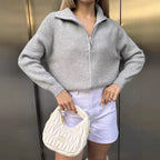 Damen Pullover mit hochschließendem Reißverschluss und strukturiertem Maschenmuster R&B