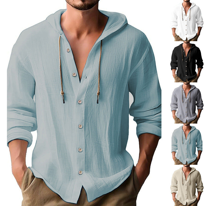 Herren lässiges Kapuzenshirt mit Knopfleiste und strukturierter Oberfläche R&B