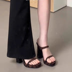 Damen moderne High Heel Sandalen mit angesagtem Blockabsatz R&B