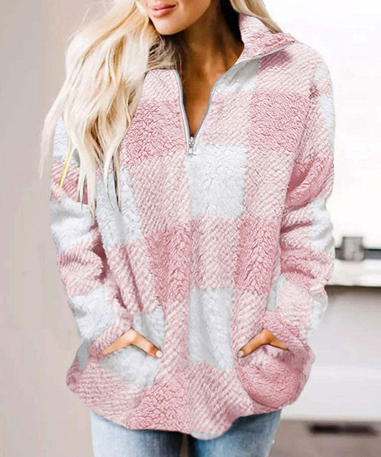 Damen gemütlicher Fleece-Pullover mit hochgeschlossenem Kragen R&B