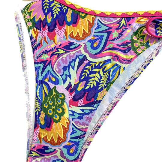 Damen Triangel-Bikini mit buntem Muster und verspielten Bindebändern R&B