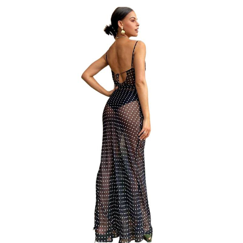 Damen transparentes Beachkleid mit Polka-Dot-Muster und fließendem Schnitt R&B