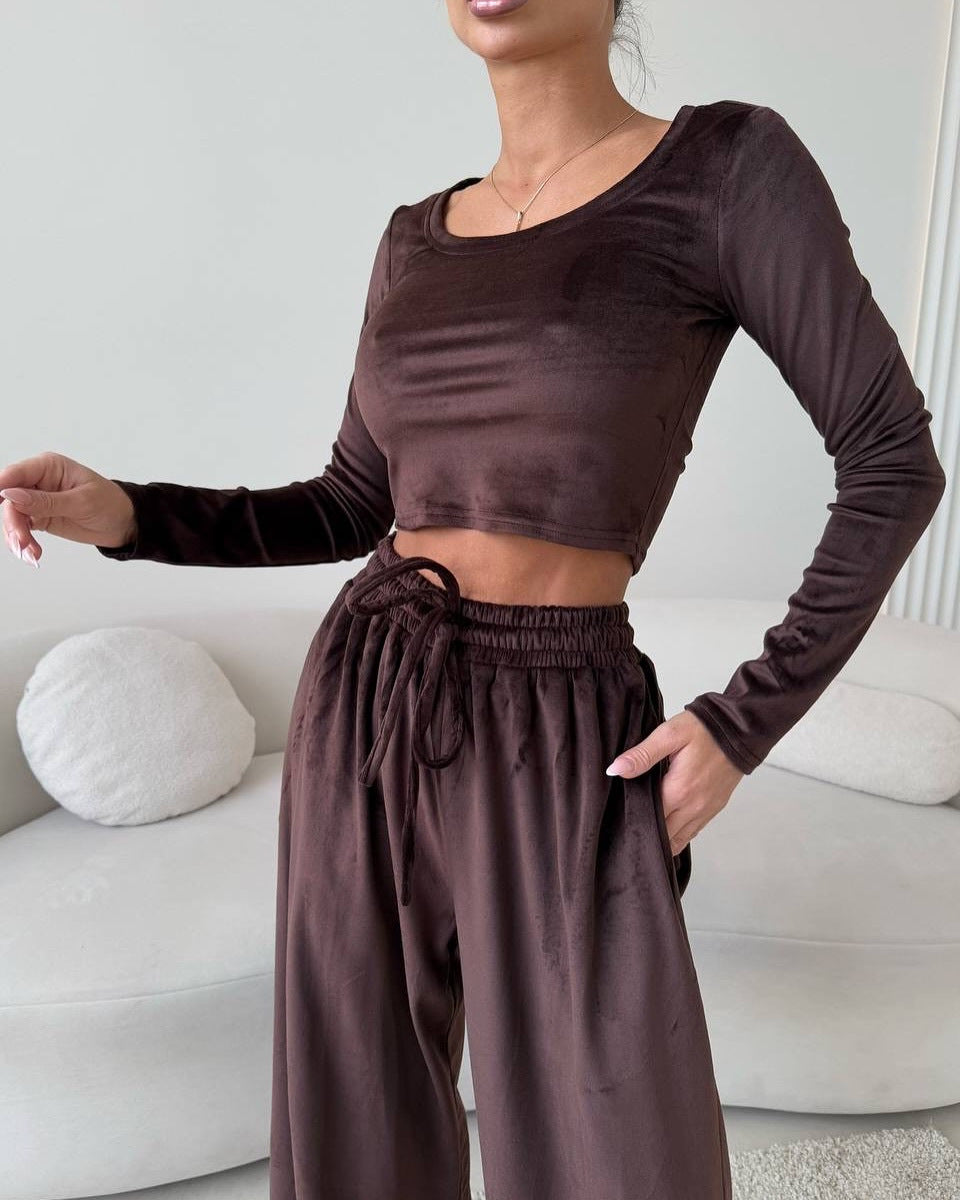 Damen lässiges Crop-Oberteil und weite Hose Set R&B