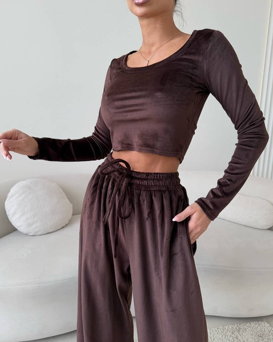 Damen lässiges Crop-Oberteil und weite Hose Set R&B