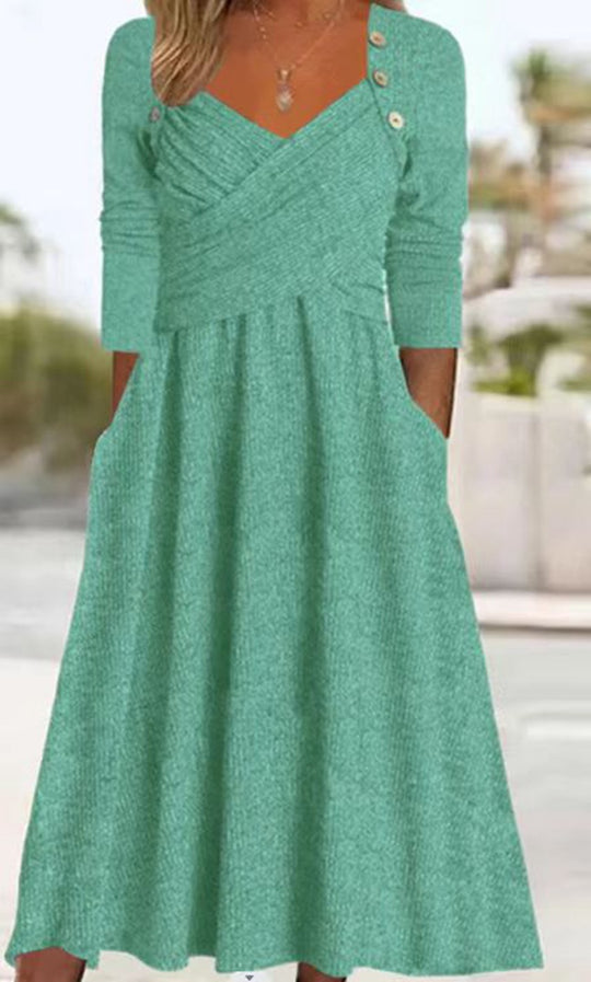 Damen Maxikleid mit eleganter Wickeloptik und praktischen Taschen Heidi-Mode