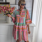 Damen luftiges Boho-Kleid mit eingewR&Bten Mustern und kurzen Ärmeln R&B