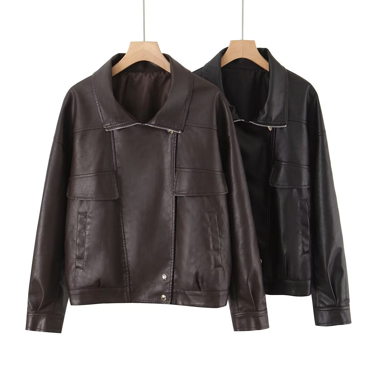 Damen Kunstlederjacke mit lässigem Schnitt und praktischen Taschen R&B