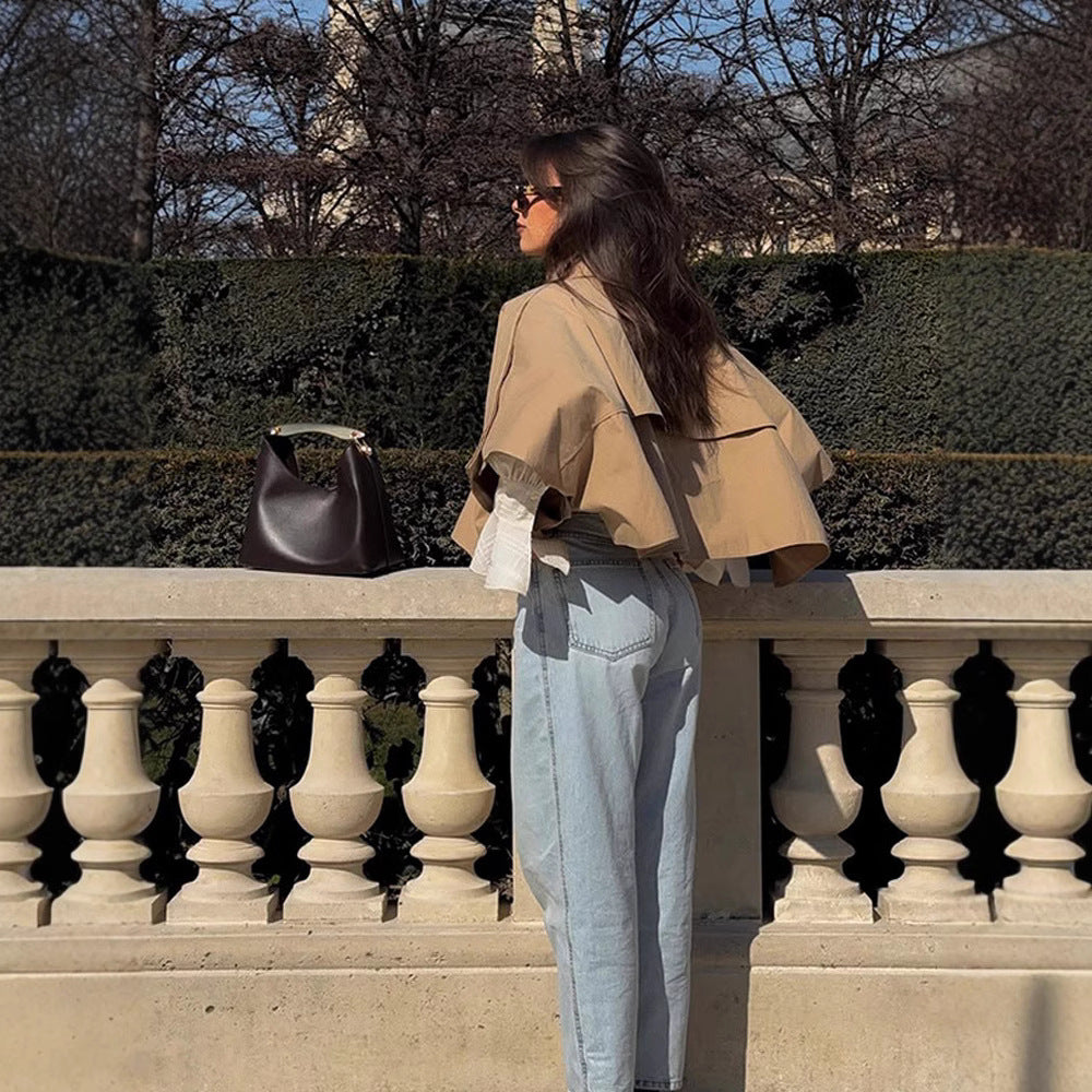 Damen modische capa-ähnliche Jacke mit schickem Knopfverschluss und voluminösen Ärmeln R&B