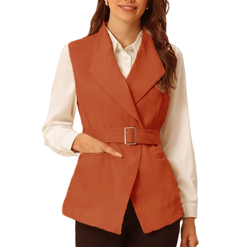 Damen eleganter taillierter Weste mit schicker Gürtelakzent R&B