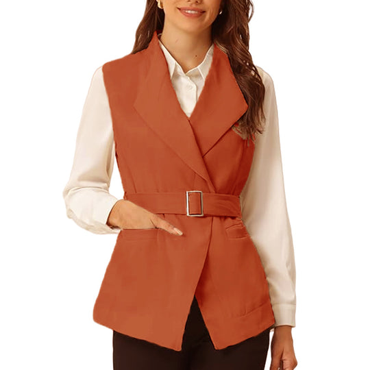 Damen eleganter taillierter Weste mit schicker Gürtelakzent R&B