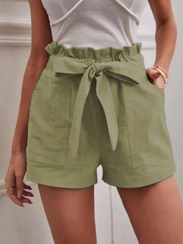 Damen elegante Shorts mit Bindegürtel und breitem Bund R&B