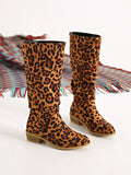 Damen Modische Stiefel im Leo-Design mit elastischem Schaft