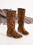 Damen Modische Stiefel im Leo-Design mit elastischem Schaft