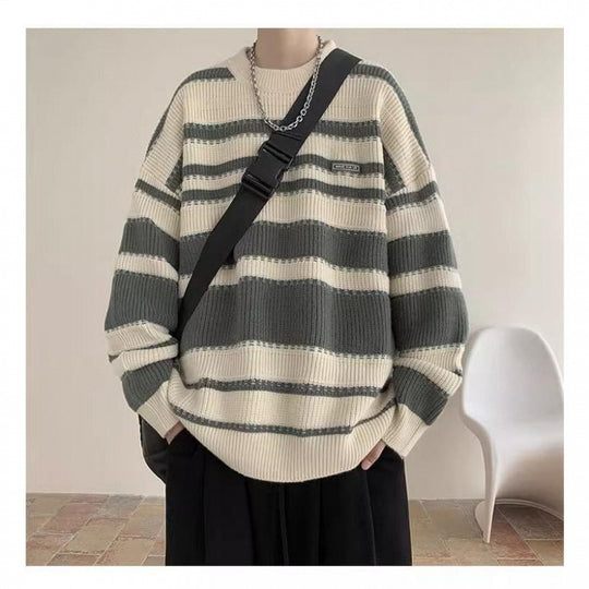 Damen Oversized Casual Strickpullover mit gestreiftem Design R&B