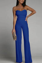Damen eleganter Jumpsuit mit schulterfreiem Design und weitem Bein EB