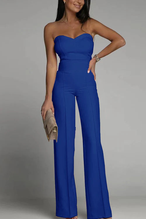 Damen eleganter Jumpsuit mit schulterfreiem Design und weitem Bein EB