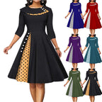 Damen Elegantes Midi-Kleid mit Punkten und seitlicher Kontrastdetail R&B