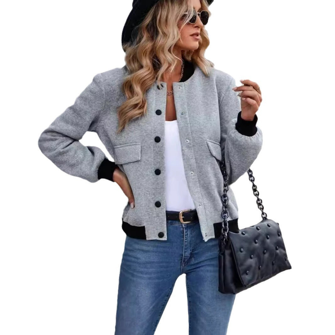 Damen Bomberjacke mit Taschen und kontrastierendem Kragen R&B