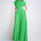 Damen Eleganter Jumpsuit mit Weitem Bein und Schalkragen R&B