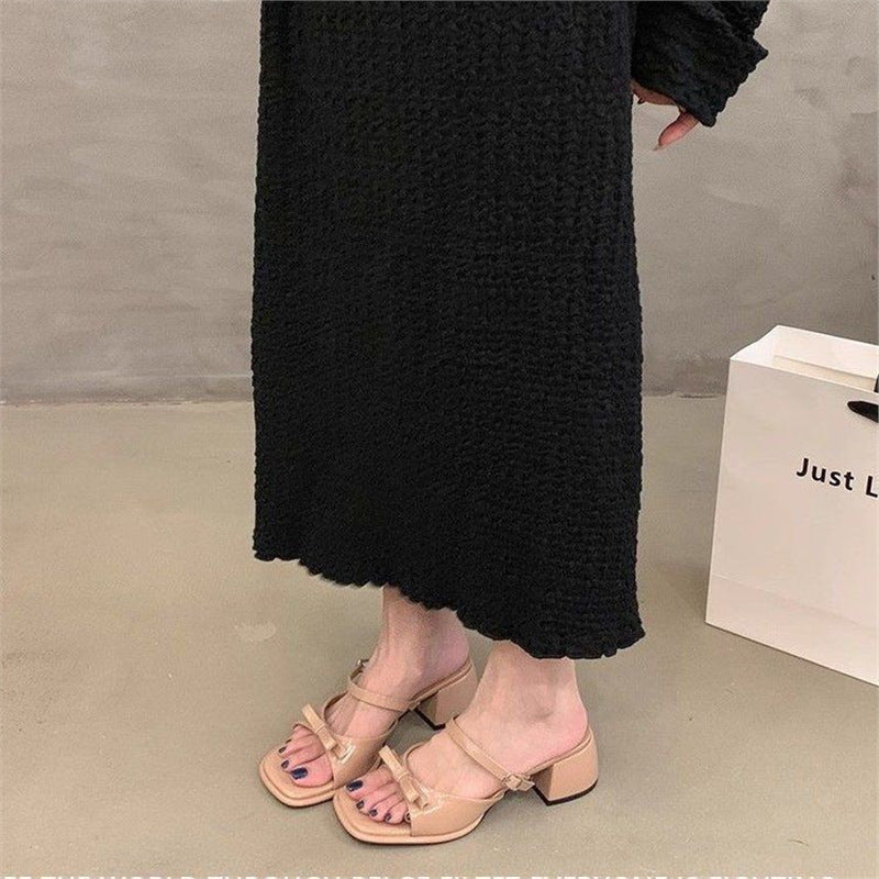 Damen bequeme Mules mit breitem Blockabsatz R&B
