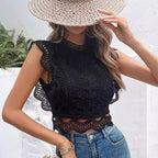 Damen elegante Spitzenbluse mit Rüschensaum R&B
