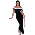 Damen Elegantes schulterfreies Maxikleid mit Schleifendetail R&B