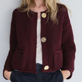 Damen Strickjacke mit großen Knöpfen und Taschen R&B