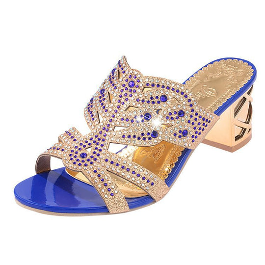 Damen nan verzierte Sandalette mit mittelhohem Blockabsatz und funkelndem Strassbesatz R&B