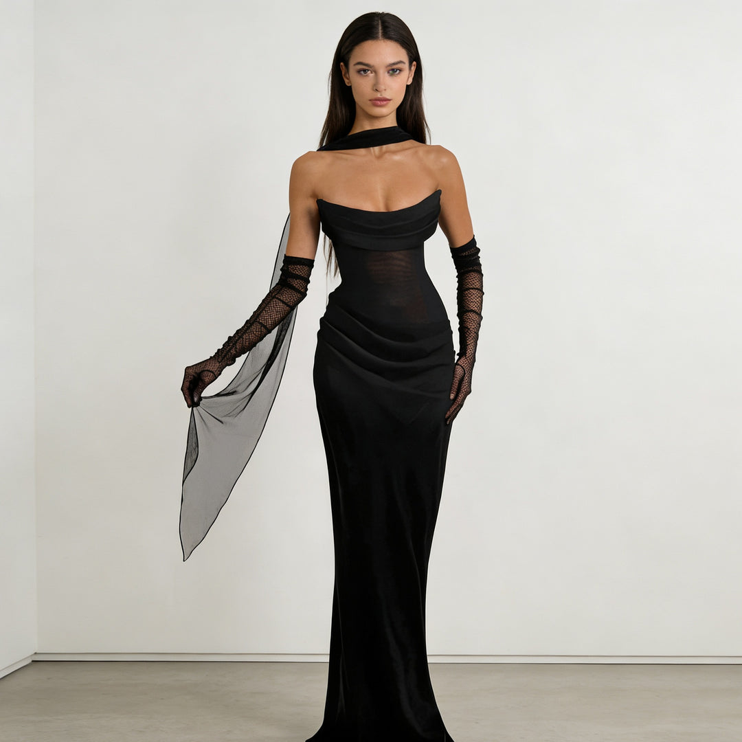 Damen Elegantes schulterfreies Maxikleid mit verführerischem Rüschendetail R&B