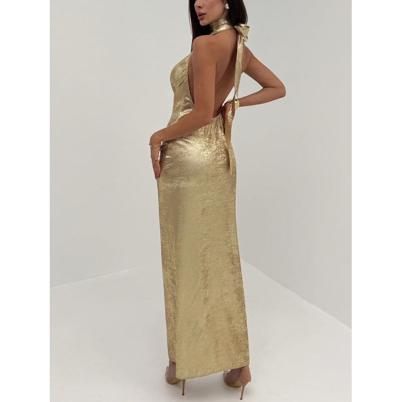 Damen Abendkleid mit tiefem V-Ausschnitt und schimmerndem Chiffon R&B