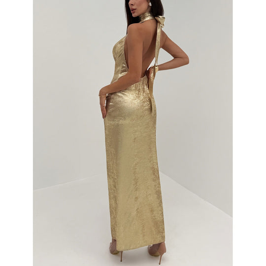 Damen Abendkleid mit tiefem V-Ausschnitt und schimmerndem Chiffon R&B