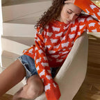 Damen Gemusterter Strickpullover mit Schafmotiven R&B