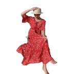 Damen fließendes Maxikleid mit schickem Paisleymuster und Taillenbindung R&B