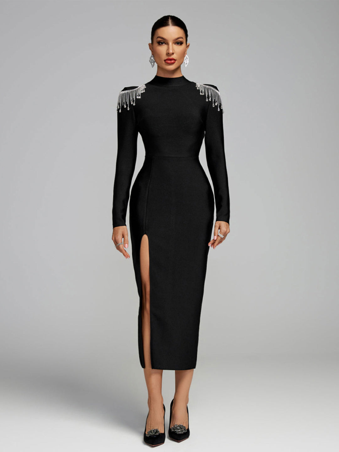 Damen Elegantes Abendkleid mit funkelnden Schulterdetails und figurbetontem Schnitt R&B