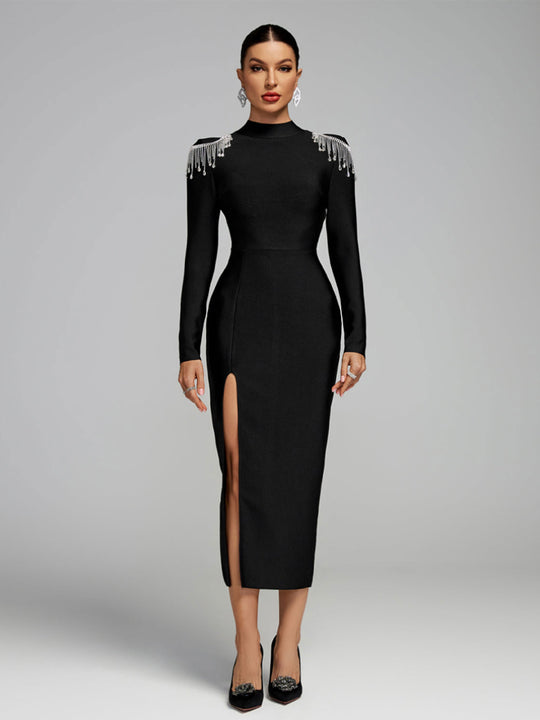 Damen Elegantes Abendkleid mit funkelnden Schulterdetails und figurbetontem Schnitt R&B