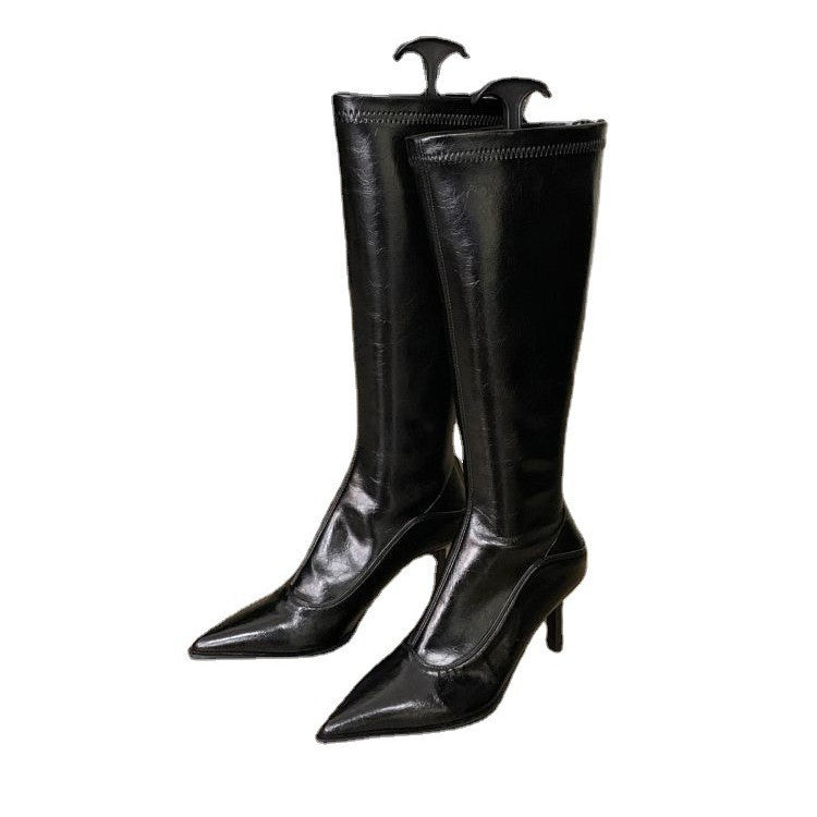 Damen elegante Overknee-Stiefel aus hochwertigem mit spitzem Absatz R&B