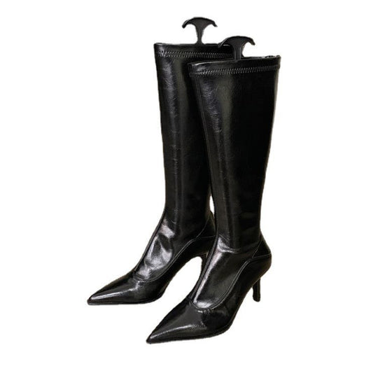 Damen elegante Overknee-Stiefel aus hochwertigem mit spitzem Absatz R&B