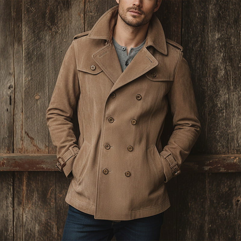 Herren elegante Wildlederjacke mit Gürtel und klassischem Schnitt