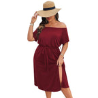 Damen Off-Shoulder Maxikleid mit eleganter Drapierung und seitlichem Schlitz R&B
