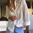Damen elegante Bluse mit Durchbrüchsen R&B