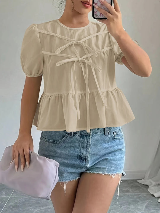 Damen Bluse mit Puffärmeln und verspieltem Rüschendesign R&B