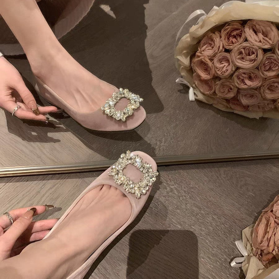 Damen Ballerina-Schuhe mit luxuriösem Strassbesatz und samtigem Obermaterial