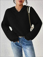 Damen lässiger Pullover mit strukturiertem Rippdesign und bequemem Kapuzenkragen R&B
