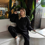 Damen komfortables und modisches Oversized-Loungewear-Set mit Kordelzug und elastischen Bündchen R&B