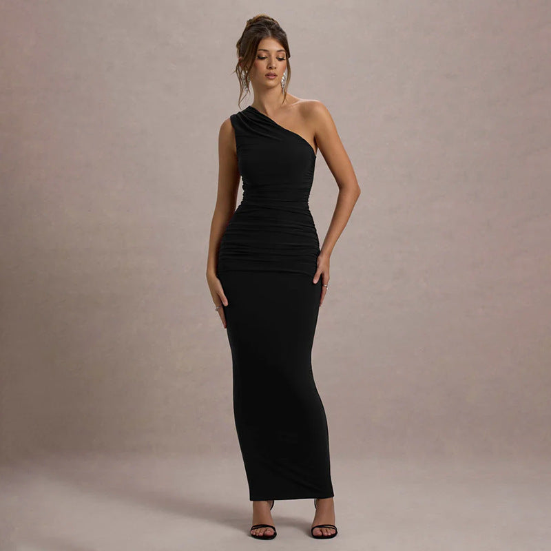 Damen Langarm-Maxikleid mit asymmetrischem Schnitt und raffinierten Drapierungen R&B