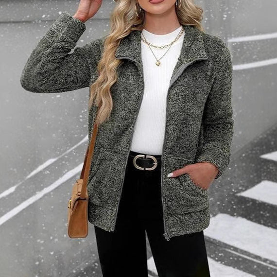 Damen Kuscheljacke mit durchgehendem Reißverschluss und weichem Plüschstoff R&B