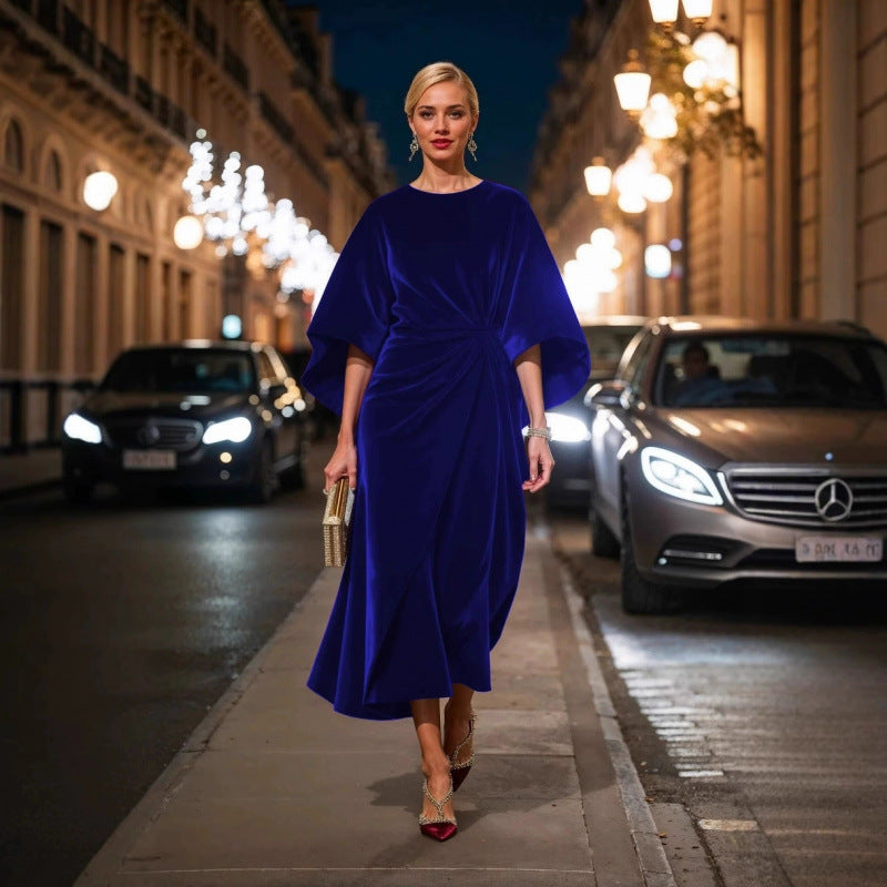 Damen Abendkleid im eleganten Samt-Design mit voluminösen Ärmeln und taillierter Silhouette R&B