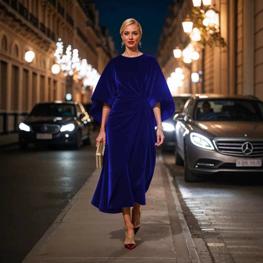 Damen Abendkleid im eleganten Samt-Design mit voluminösen Ärmeln und taillierter Silhouette R&B