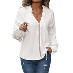 Damen Bluse mit Spitzenarmen und raffiniertem Schnürdetail